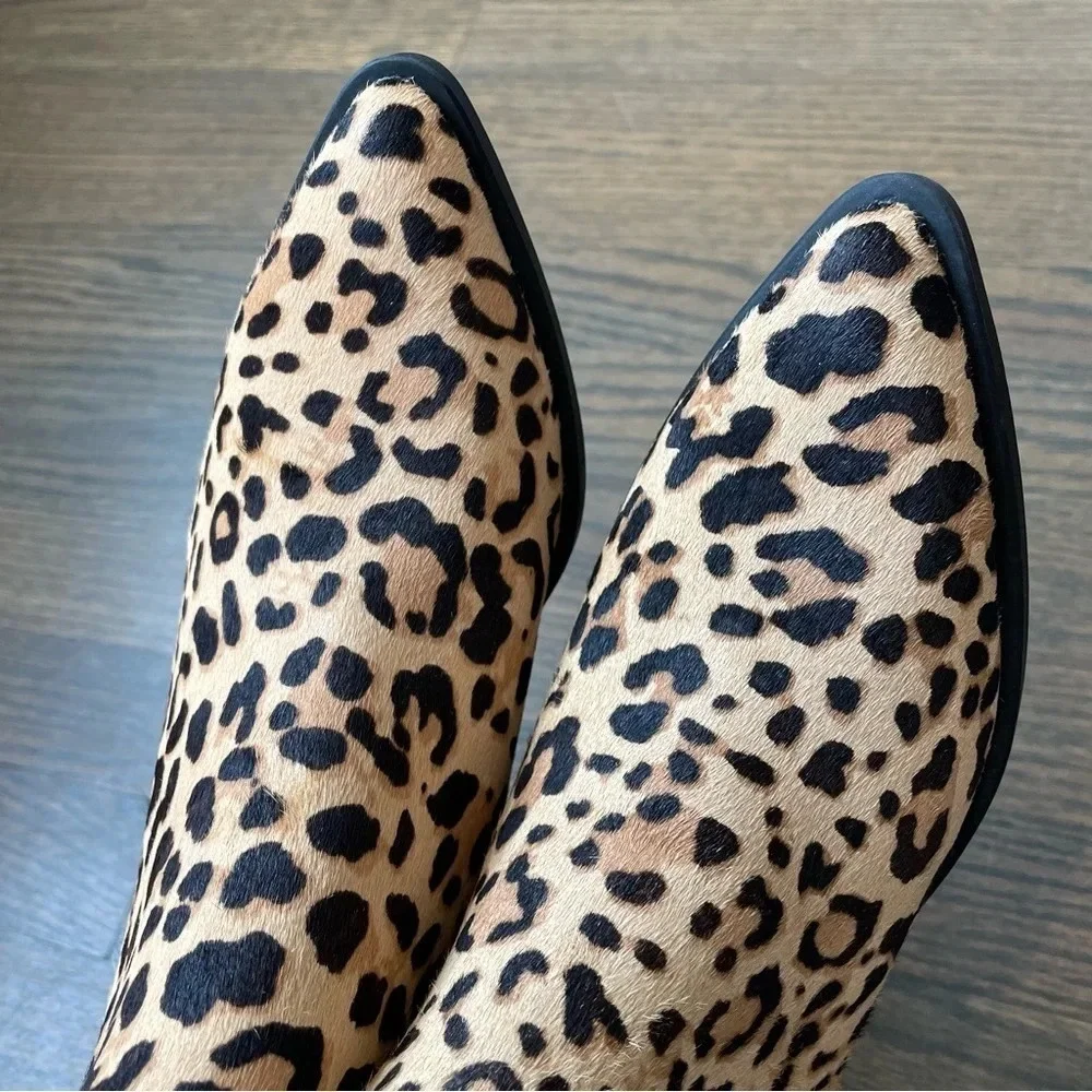 NEW Steve Madden Jerry Leopard Calf Hair Pointed Toe Ankle Booties 6 M